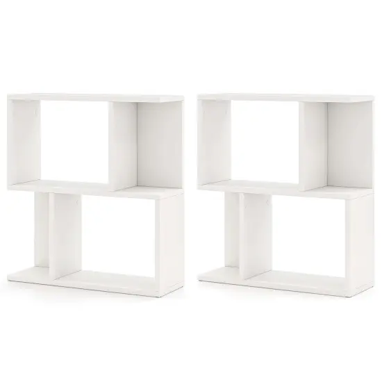 Costway 1/2 PCS 3-Tier Bookshelf Geometric Bookcase Side Table with Open Storage Display Shelf White {8}