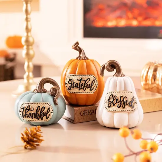 3 Resin Decorative Pumpkins Fall Table Decor {2}
