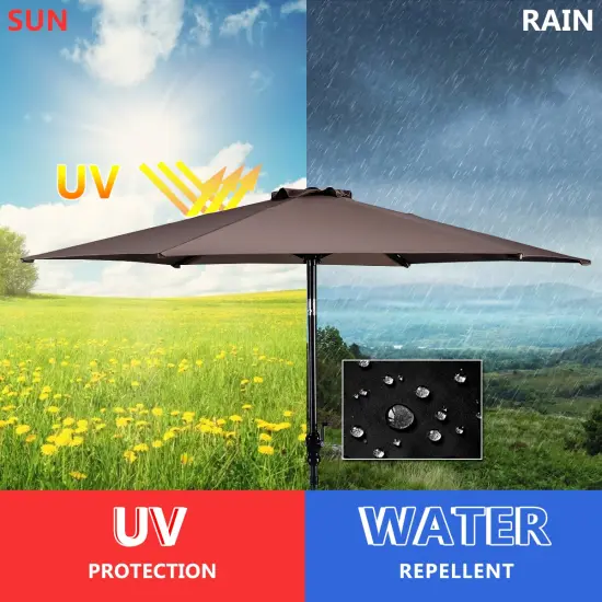 Costway 9ft Patio Umbrella Patio Market Steel Tilt w/ Crank Outdoor Yard Garden (Tan) {4}