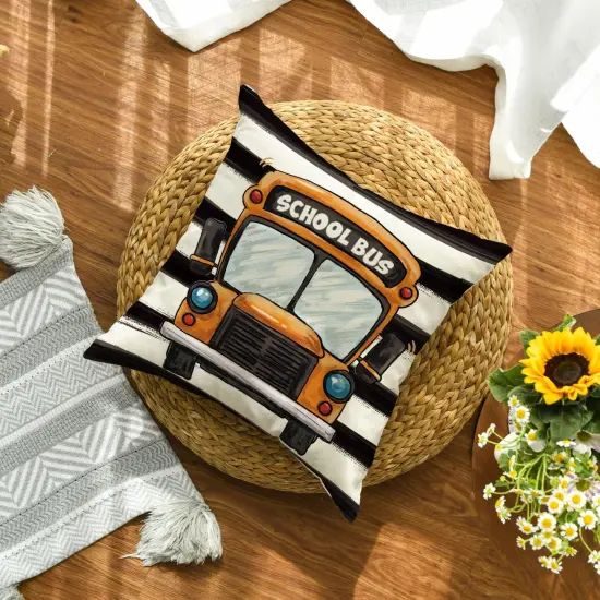 School Bus Buffalo Plaid Throw Pillow Cover {3}