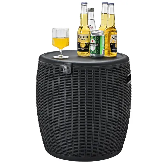 Costway 9.5 Gallon 4-in-1 Patio Rattan Cool Bar Cocktail Table Side Table Brown\Black {9}