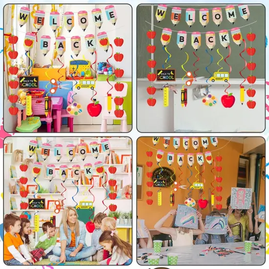 Welcome Back to School Banner Pencil Spiral Pendant School Decorations {5}