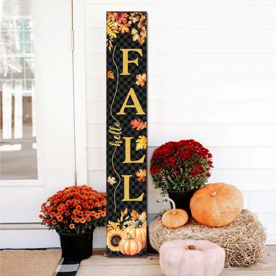 Farmhouse Autumn Wooden Welcome Sign Stand (Black) {1}