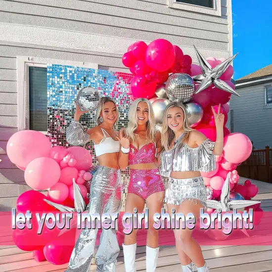 Hot pink and silver disco balloon(Hot Pink and Silver) {4}