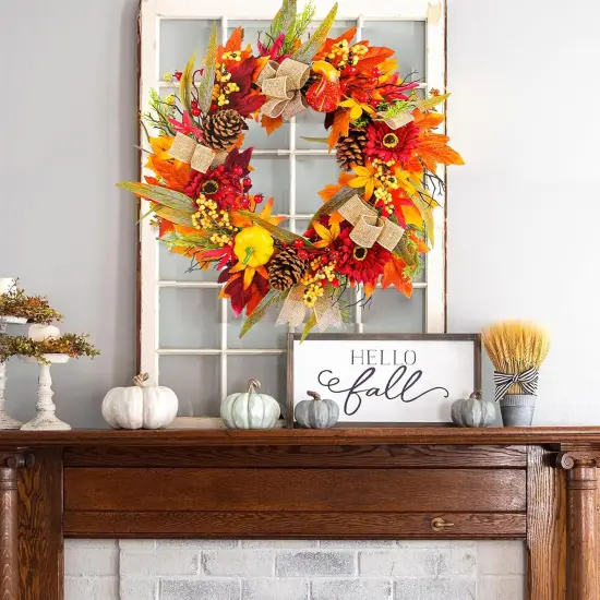 24" Large Artificial Autumn Fall Wreath {4}