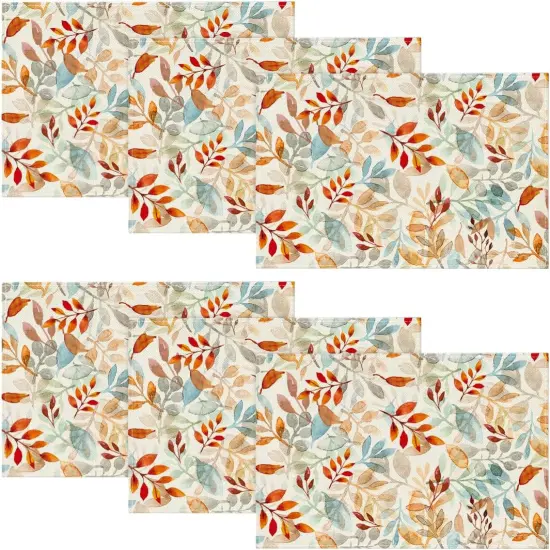 Set of 6 Eucalyptus Fall Placemats Set - 12x18 Inch (Orange/Blue) {1}
