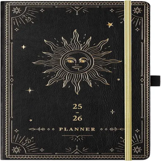 Planner 2025-2026 - Academic Planner 2025-2026, July 2025 - June 2026, 5.75" x 8.25", Weekly and Monthly, Faux Leather with Back Pocket & 40 Notes Pages - The Sun {1}