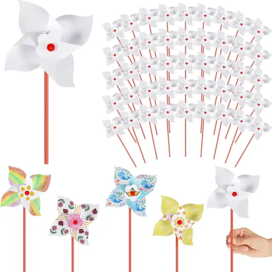 200 Pcs DIY Paper Pinwheels for Kids Bulk White Blank Paper Pinwheels Kids Craft Kits for Boys Girls Summer Activities {1}
