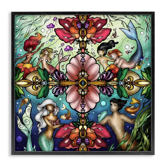 Stupell Industries Detailed Stain Glass Style Mermaids Framed Giclee Design by Mandie Manzano {1}