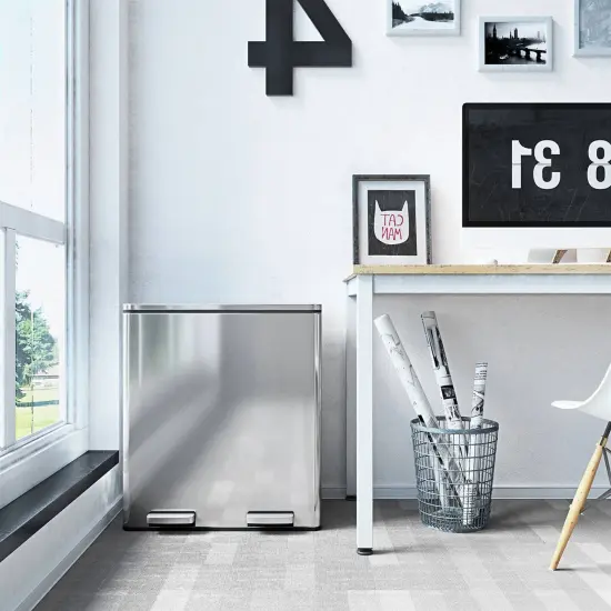 Silver Stainless Steel Dual Compartment Trash Can with Step-On Pedals and Soft Close {3}