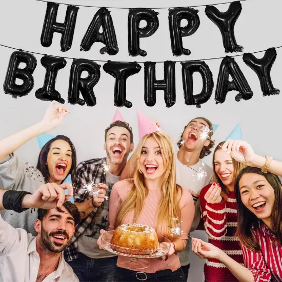 65 Pcs Happy Birthday 2 Sets A-Z Letter Balloons - Black {2}