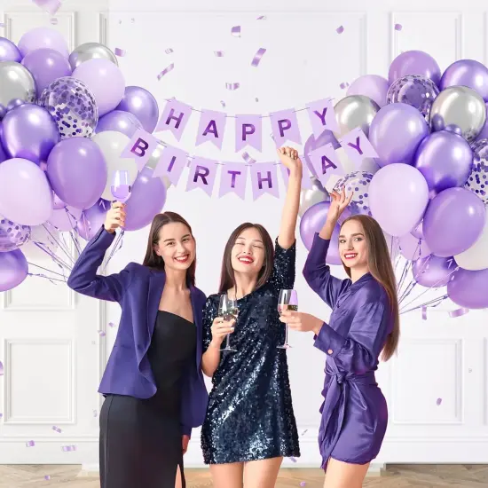 60pcs Purple and Silver Balloons 12inch with Pearl Purple White-Pastel Purple Sliver {4}