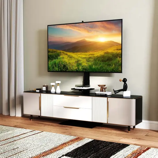 Costway Floor TV Stand with Power Outlet Height Adjustable Tall TV Stand with Storage Shelf {4}