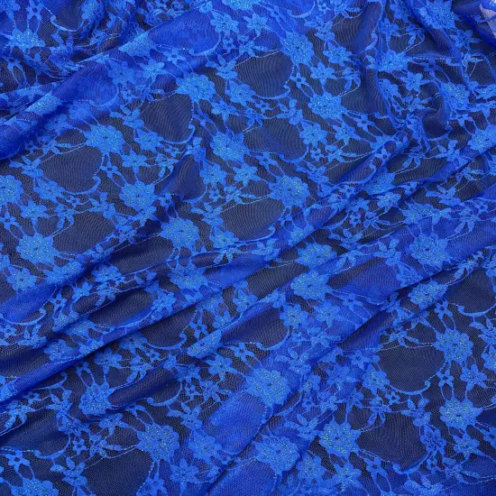 1 Yard Royal Blue Floral Sheer Lace Fabric 4-Way Stretch Shimmery Nylon Spandex 58/60&Prime; Wide {3}