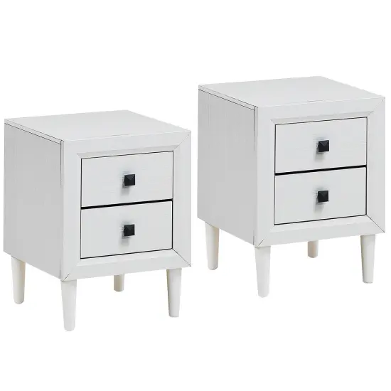 Costway 2 PCs Nightstand End Bedside Coffee Table Wooden Leg Storage Drawers White {1}