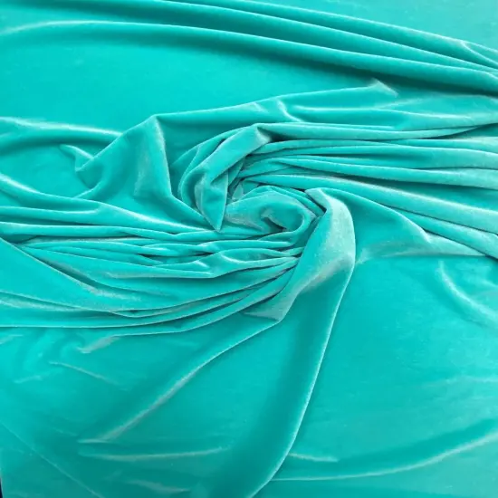 1 Yard Aqua Green Stretch Velvet Fabric 58/60 Inches Wide Soft Drapey Polyester Spandex Blend {3}