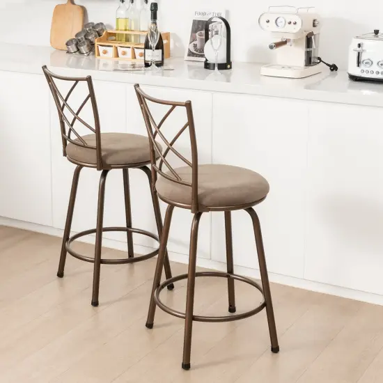 Costway Set of 2 24/30 Inch Adjustable Swivel Barstools Metal Dining Chairs Brown {4}