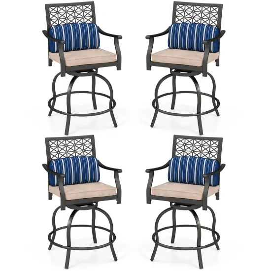 Costway Set of 4 Patio Swivel Bar Stool Chairs Cushioned Pillow Armrest Rocking {1}