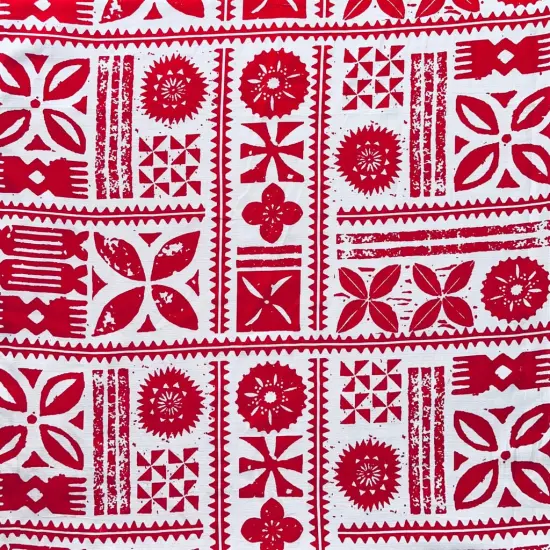 1 Yard Tapa 100% Cotton Light Barkcloth Fabric 45 Inches Width White & Red {1}
