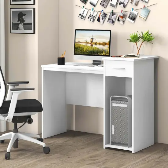 Costway Computer Desk with Drawer Modern Laptop PC Desk with Adjustable Shelf & Cable Hole {2}