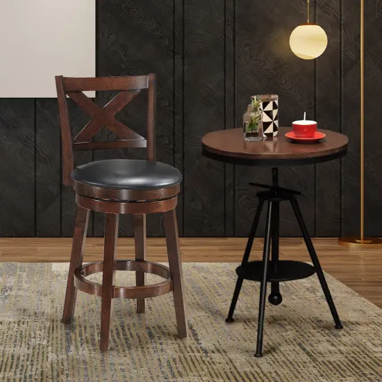 Costway Swivel Stool 24'' Counter Height X-Back Upholstered Dining Chair Kitchen Espresso {4}