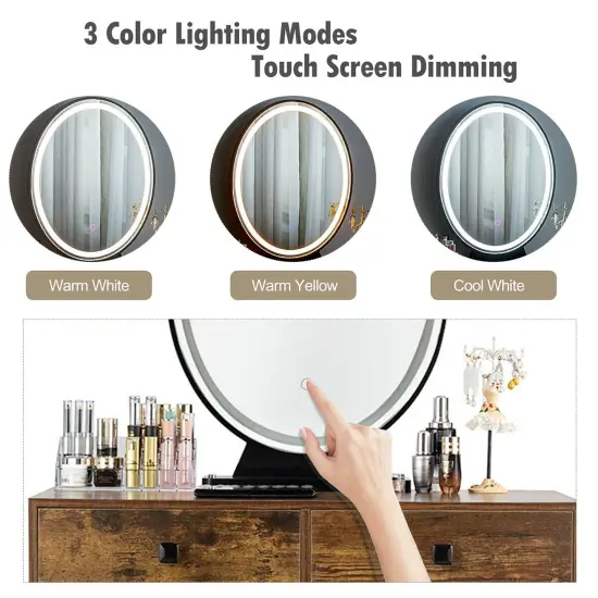 Costway Vanity Makeup Dressing Table W/ 3 Lighting Modes Mirror Touch Switch Rustic\Coffee {6}