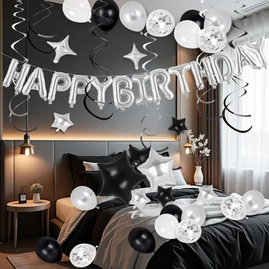 55 Pcs Happy Birthday Balloons Letters,35 Pcs Star Foil Balloon, 20 Pcs Latex Balloons, 6 Hanging Swirls {3}