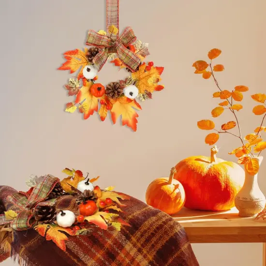 4 Pieces 9" Mini Fall Wreath - Maple Style {5}
