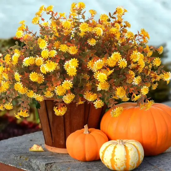 12 Bundles Artificial Fall Flowers for Outdoors - Fall {1}