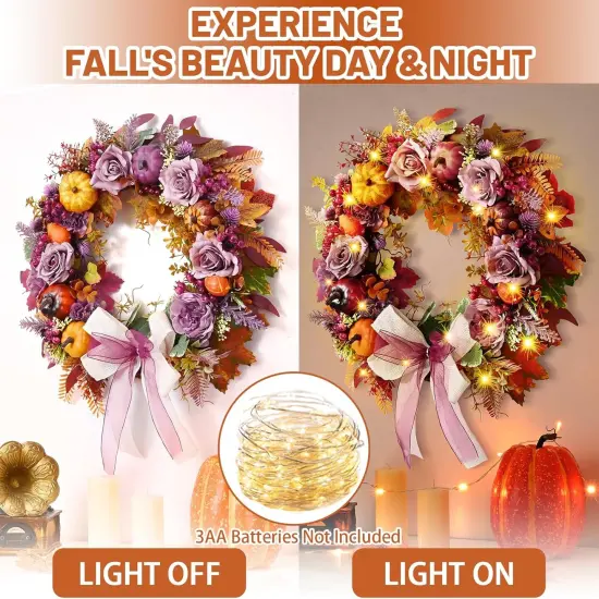 Fall Wreaths for Front Door Outside with Blooming Silk Rose {3}