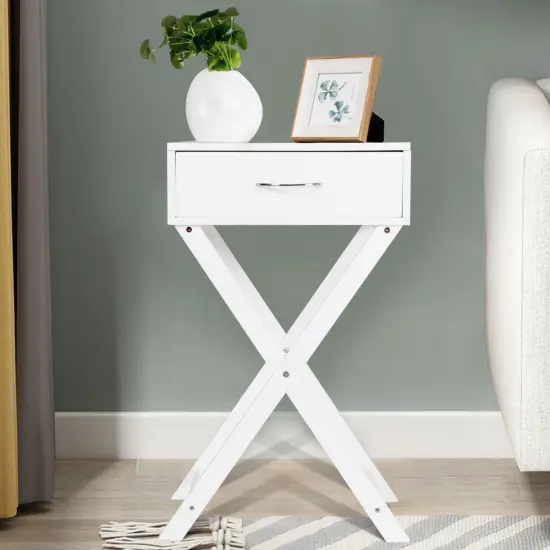 Costway Nightstand X-Shape Drawer Accent side End Table Modern Home Furniture White {3}