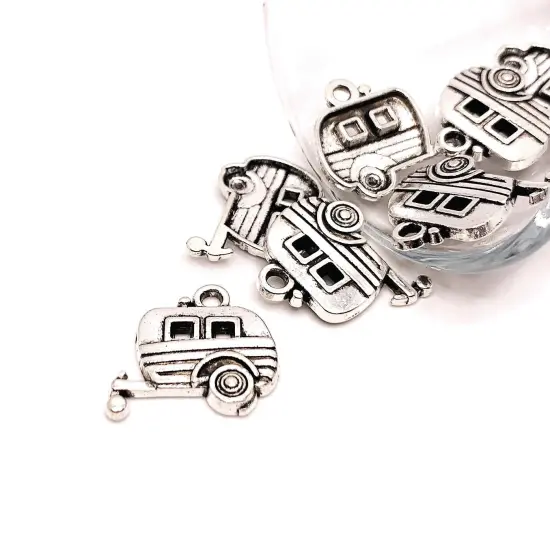 Silver Camping Trailer Charms, 17x18mm {1}