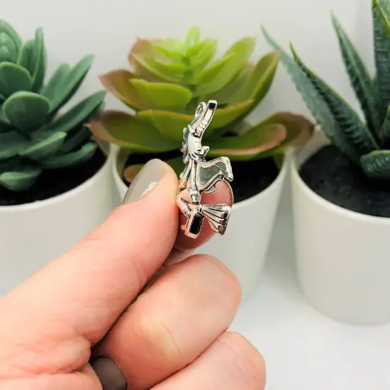 Silver Witch on Broom Halloween Charms, 30x37mm {4}