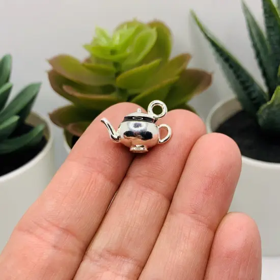 Silver Tea Pot Kettle 3D Charms, 17x12mm {2}