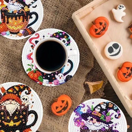8 PCS Halloween Gnome Diamond Art Coasters Kits {3}