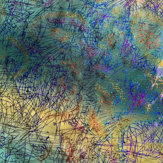 1 Yard Hologram Multi Dancing Splash Polyester Spandex Fabric 56/57 Inch Width Brown {5}