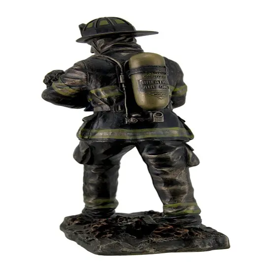 Firefighter Carrying Child Metallic Bronze Statue 11 Inches Tall {5}