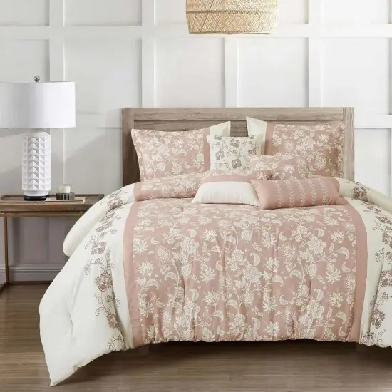 Flower Embroidery 7 Pieces Kabibe White Comforter Set {2}