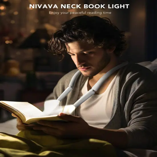 Neck Reading Light, Book Light for Reading in Bed [Steering Shafts Adjustment], Bendable Silicone Arm, Long Lasting LED Rechargeable Knitting Light for Camping, Repair, Crochet & Craft, White {1}