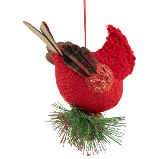 Northlight Burlap Cardinal with Pine Needles and Berries Christmas Ornament - 5.25" - Red {7}