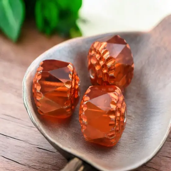 Orange Washed Tangerine Apollo Fire Polished Cathedral Beads {5}