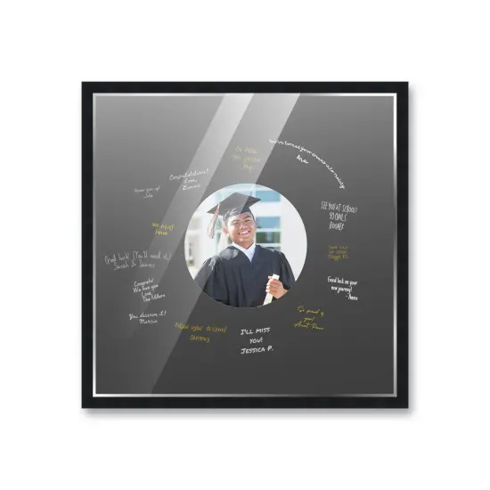 Autograph Black Wood Frame with Circle Black Mat - Perfect for Event Signatures, Silver Marker Pens Included - 3 Sizes Available {2}