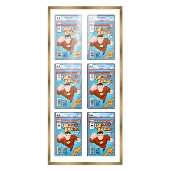 Comic Book Frame with Mat for 6 Graded Comics - Bronze Wood Comic Frame With White Mat for 8.125x13 Comics - 20.75x44.5 Frame Size {1}