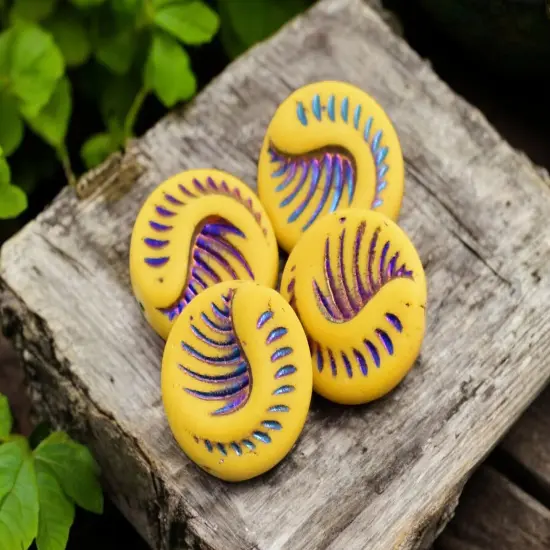 *6* 19mm Sliperit Washed Matte Mango Fossil Coin Beads {1}