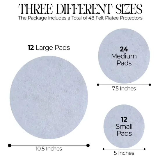 FabricLA Felt Plate Storage Dividers Protectors - 48 Pieces | Round Felt Plate Separators in 3 Sizes {3}