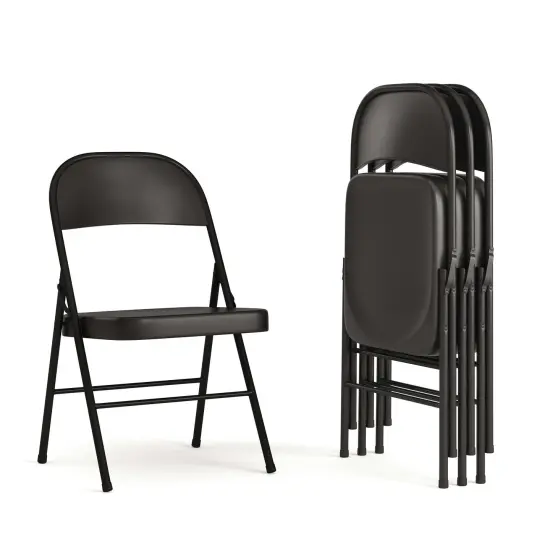 Emma and Oliver 4 Pack Double Braced Commercial Party Events Steel Metal Folding Chair Black {2}