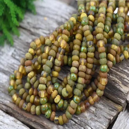 5/0 Aged Rustic Thin Ice Picasso Mix Seed Beads (20" Strand) {2}