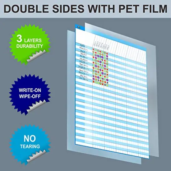 12 Pack Multi-Color Dry Erase Incentive Chart/Chore/Responsibility/School Attendance/Homework Progress Tracking Chart with 2112 Reward Star Stickers, (17" x 22.5") {5}