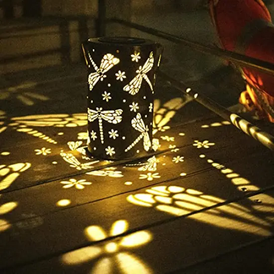 1 Pack Solar Lantern Outdoor Garden Decor Hanging Solar Lantern Lights,Metal Dragonfly Decor Outdoor Lantern,Waterproof Led Garden Lantern for Patio, Yard, Table, Pathway(Dragonfly) {2}