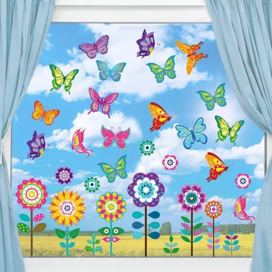 72 PCS Large Size Spring Window Clings Flowers Butterfly Windows Clings Decals Anti Collision Glass Windows Stickers for Baby Shower Decoration Party Supplies {3}